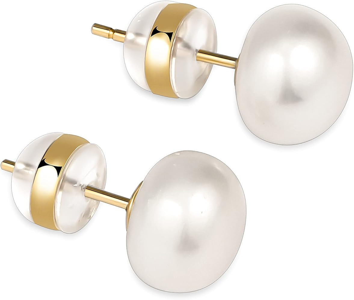 CowlynI Pearl Earrings Freshwater Cultured 14k Gold Plated AAAAA+ Quality Handpicked Pearls Stud Hyp | Amazon (US)