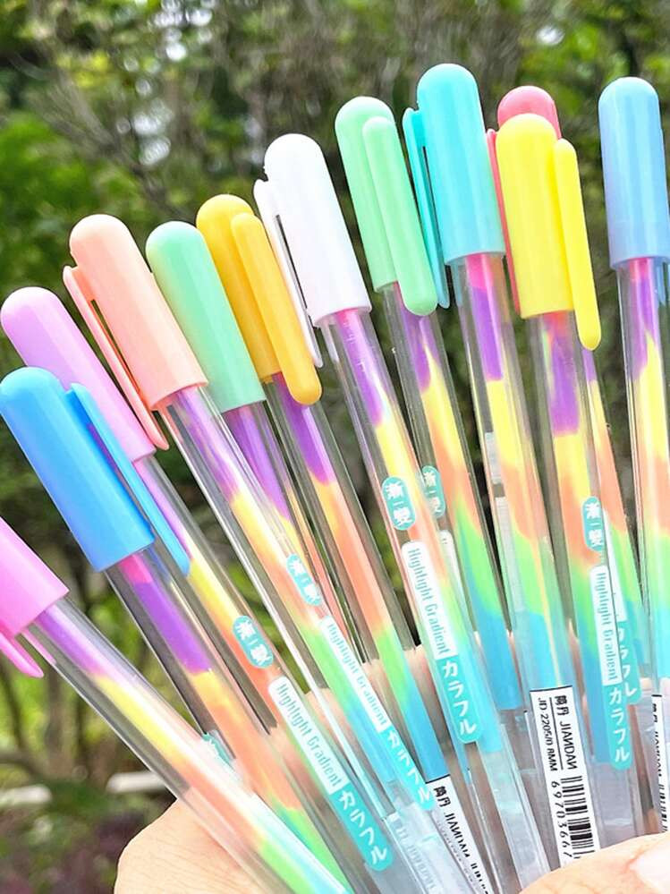 6pcs/Set Rainbow Gradient Pens, Creative Journaling Pens, Fluorescent Pens, Multicolor Pens, Glit... | SHEIN