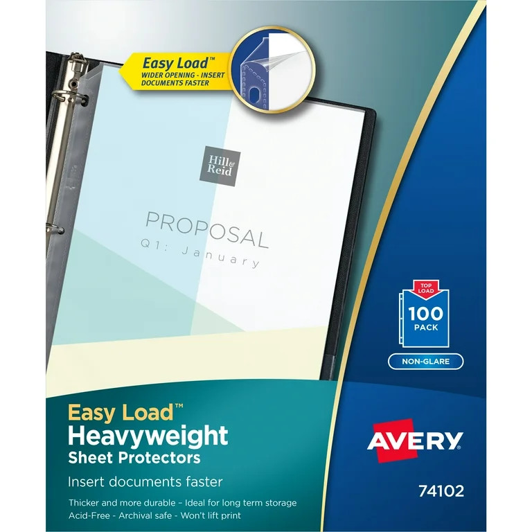 Avery Clear Heavyweight Sheet Protectors, Non-Glare, 100ct (74102) | Walmart (US)