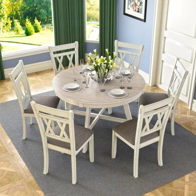Solid Wood Dining Table Set For 6, Farmhouse Kitchen Table With Chair Set, 7-Piece Dining Room Table Set For Living Room Kitchen | Wayfair North America