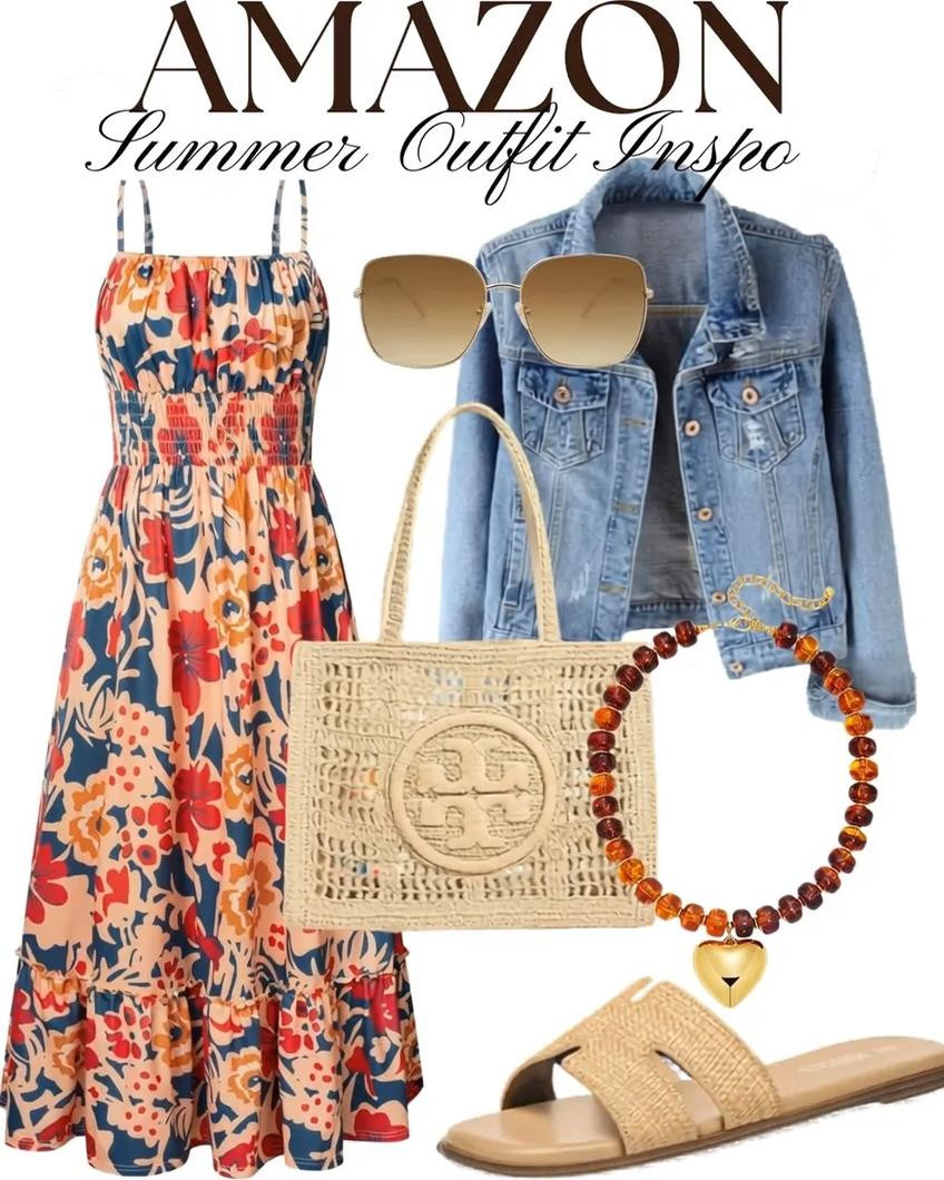 AMAZON Summer Outfit Inspo 🌸 Casual Chic Look for Warm Days This effortless summer outfit is the perfect mix of comfort and style. A flowy floral sundress paired with a classic denim jacket creates a versatile look you can wear from day to night. Neutral woven accessories like a straw tote and slide sandals keep it light and breezy, while gold-toned jewelry and oversized sunglasses add a polished, elevated touch. Perfect for brunch dates, vacation strolls, or casual summer outings. #summeroutfit #amazonfashion #amazonfinds #summerstyle #outfitinspo #casualchic #womensfashion #affordablefashion #vacationoutfits #everydaystyle #styleinspo #ootd #springtosummer #amazonstyle #beachyoutfits #effortlessstyle #neutralstyle #fashionfinds #wardrobeinspo #dailyoutfits #ad #affiliate