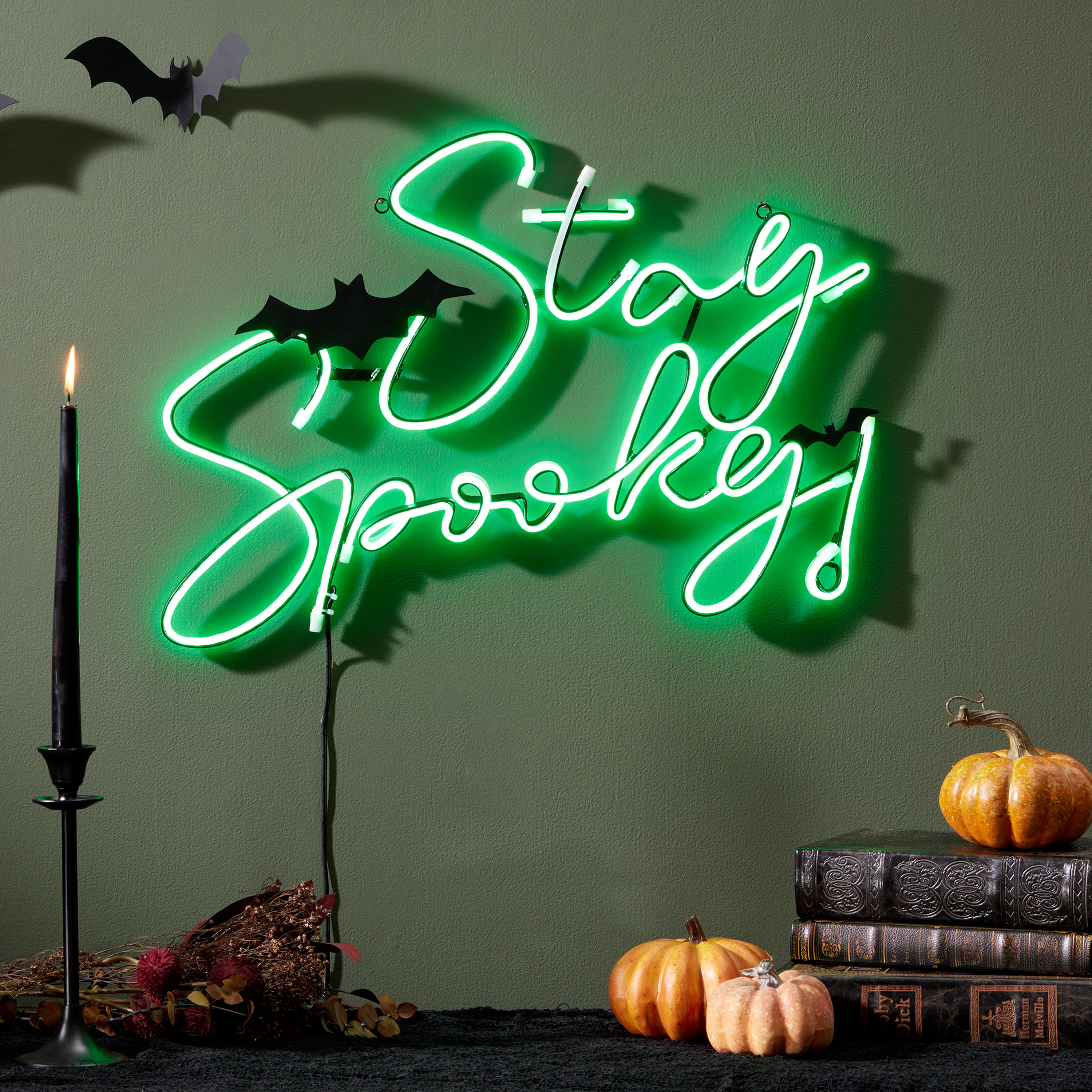 Neon Green Stay Spooky LED Electric Sign Wall Decor - World Market | World Market
