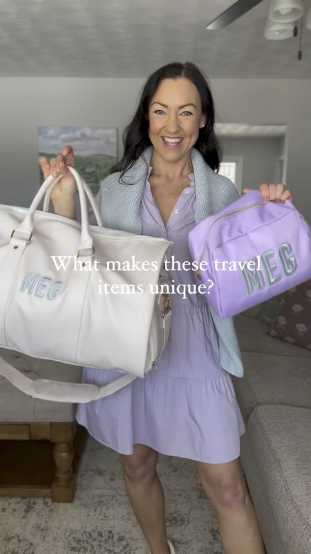 This monogrammed duffle bag coverts into a garment bag, how cool is that!? And it’s under $80👏 It has so many other neat features as well, including a slot to attach it to a suitcase, a matching hat clip, and a special shoe storage area. And I love the large purple personalized zipper bag. It holds so much!

These would be perfect for spring break or any upcoming vacations! 

Vacation, travel, getaway, packing essentials, luggage 

#LTKfindsunder50 #LTKfindsunder100 #LTKtravel