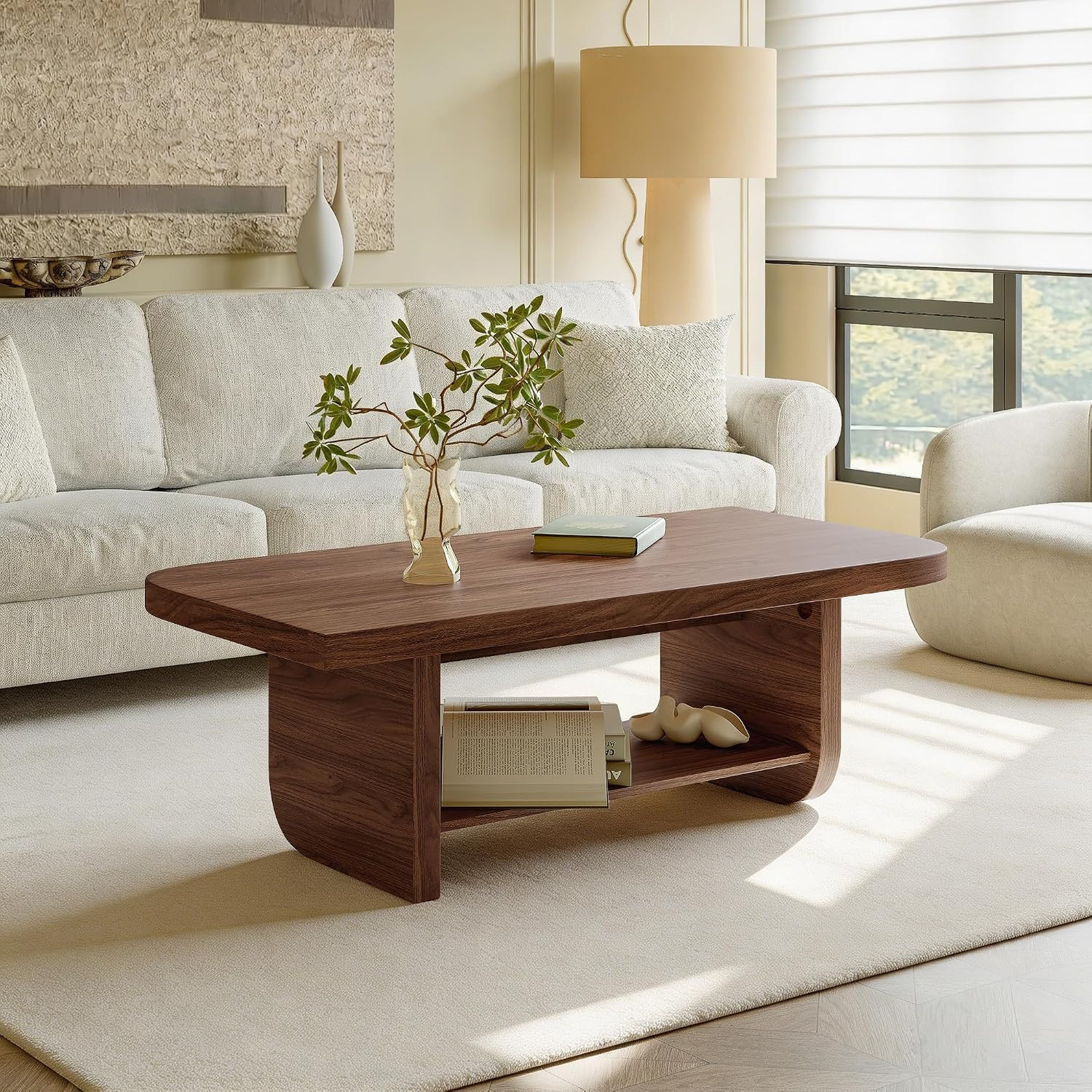 47.24" Coffee Table, 2-Tier Center Table with Storage, Walnut | Amazon (US)