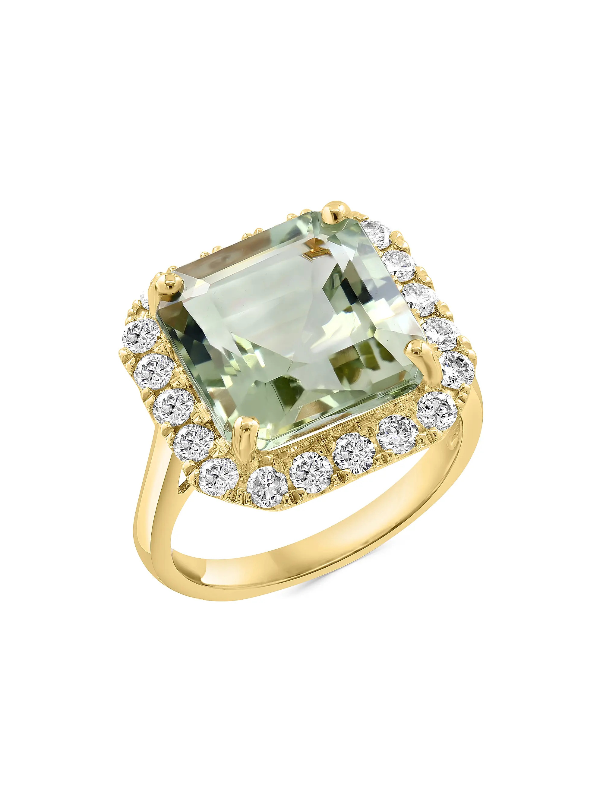 14K Yellow Gold, Green Amethyst & 0.78 TCW Diamond Halo Ring | Saks Fifth Avenue