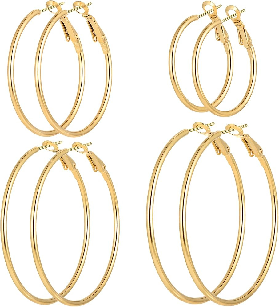 Stainless Steel Gold Hoops Silver Hoop Earrings Hypoallergenic Hoop Cartilage Piercing Earrings T... | Amazon (US)