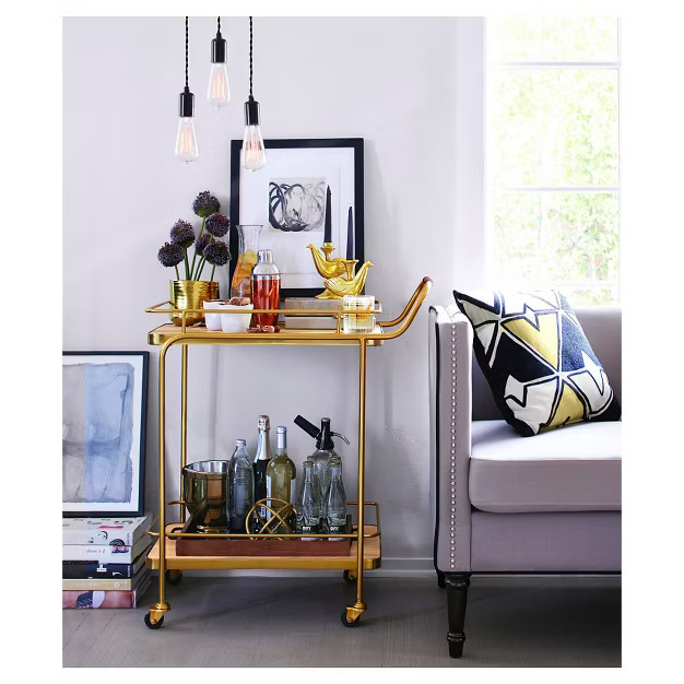 Metal, Wood, and Leather Bar Cart - Gold - Threshold™ | Target