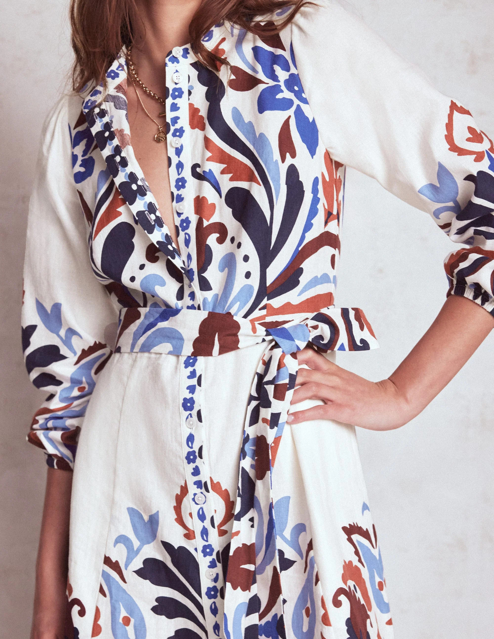 Mae Linen Blend Shirt Dress-Multi, Elaborate Garden | Boden (US)