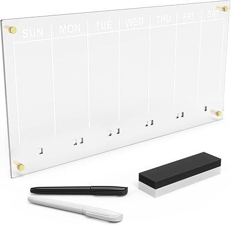 Acrylic Clear Calendar for Wall - 24" x 12" Weekly Wall Calendar, Dry Erase Board Includes Black ... | Amazon (US)