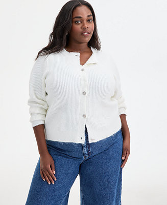Trendy Plus Size Metallic Knit Jewel-Button Cardigan, Macy's Exclusive | Macy's