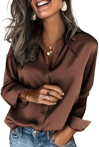 Zeagoo Satin Blouses for Women Silk Button Down Shirts Long Sleeve Business Casual Tops | Amazon (US)
