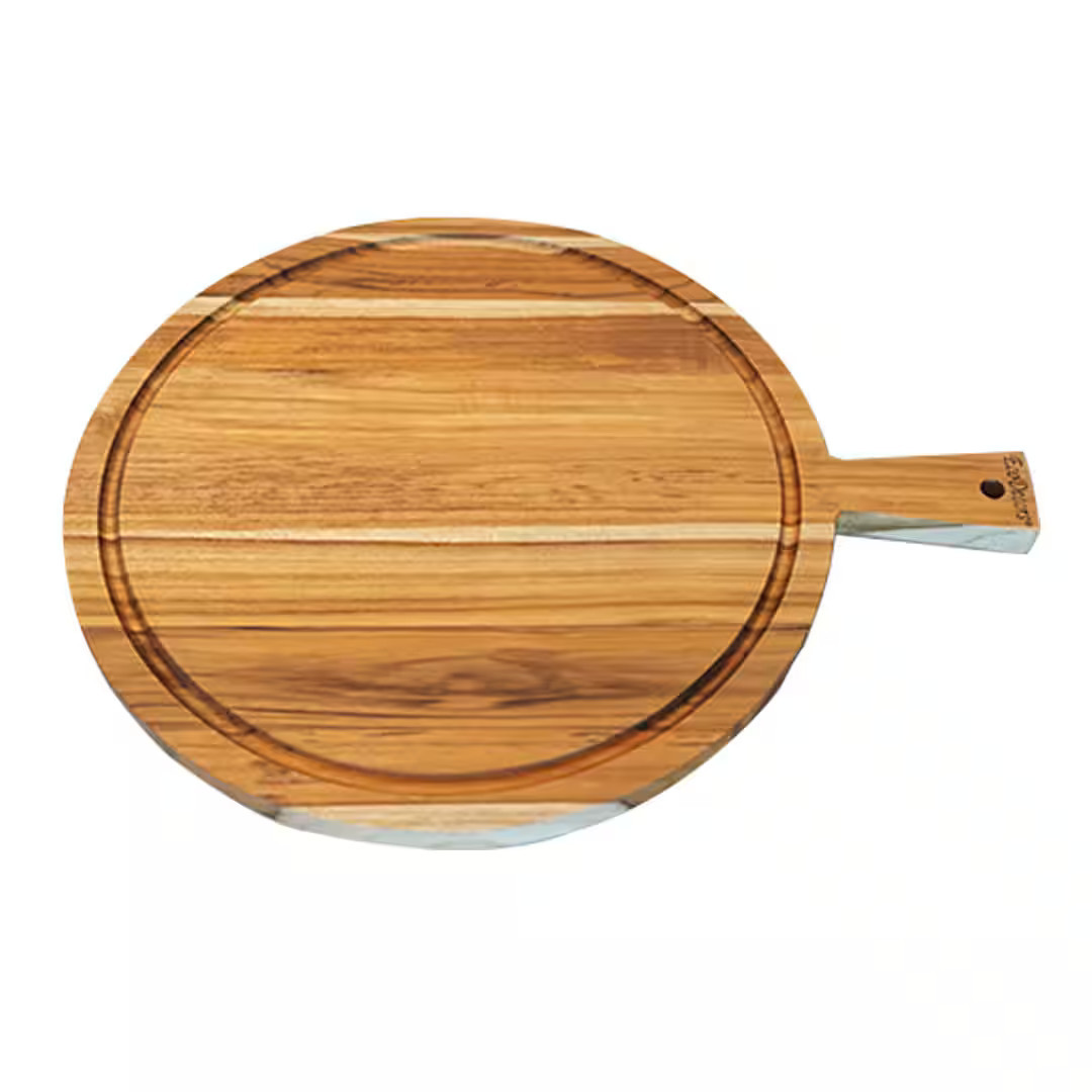EcoDecors - 18"" Round Edge Grain Teak Cutting Board with Handle - Natural Edge Grain Teak | Best Buy U.S.