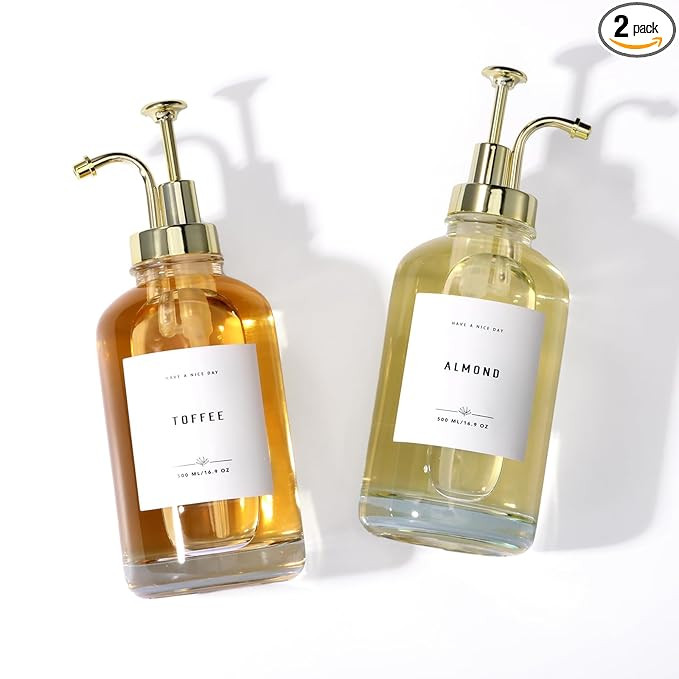 Coffee Syrup Dispenser Set with Bamboo Tray, 16.9 oz 500 ml Glass Syrup Bottles with Pump and 24 ... | Amazon (US)