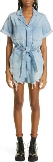 Mick Distressed Belted Denim Romper | Nordstrom