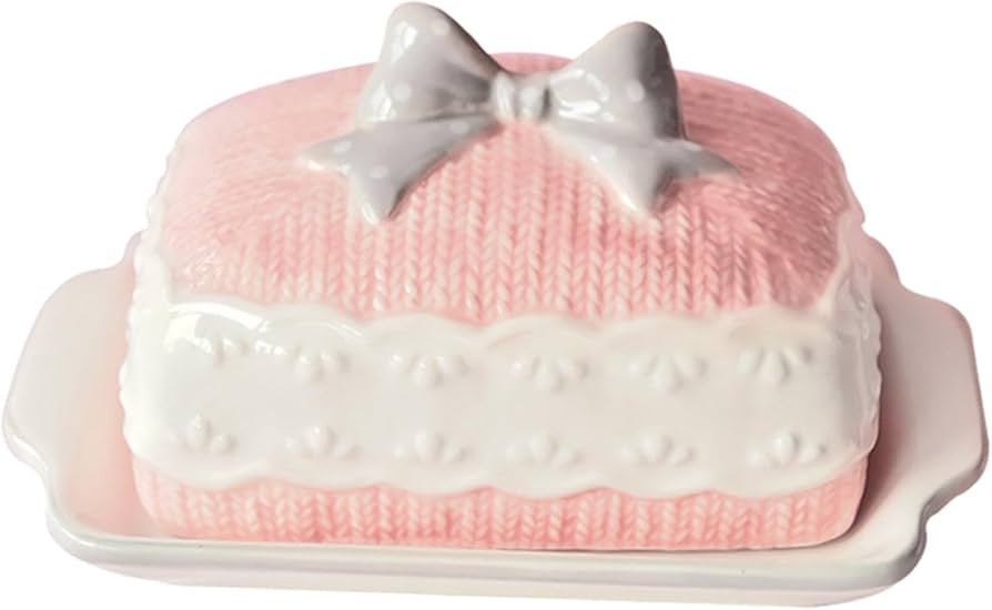 Ｂｅｓｇａ Ceramic Butter Dish Cheese Keeper Sturdy Butter Plate Pink Bow Butter Container f... | Amazon (CA)