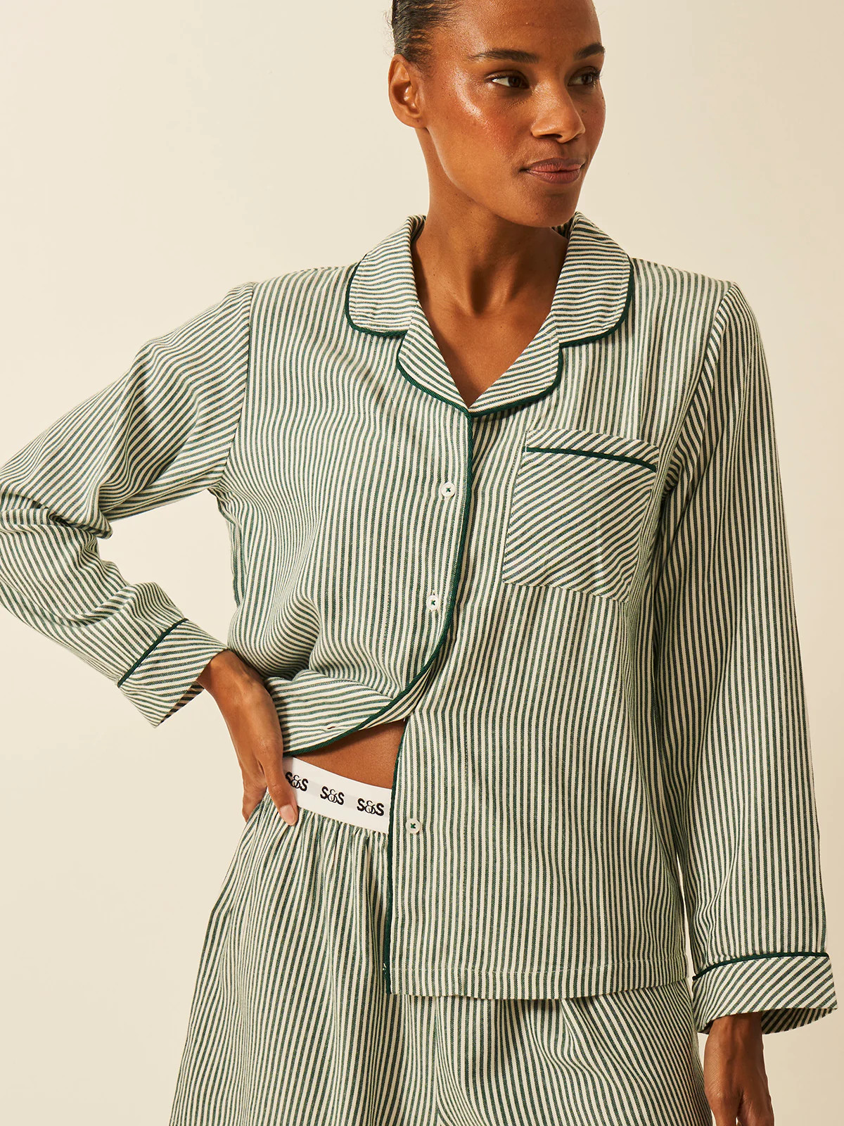 Soft Brushed Woven Pajama Top - Alpine Stripe | ECOVERO Nightwear | Stripe and Stare