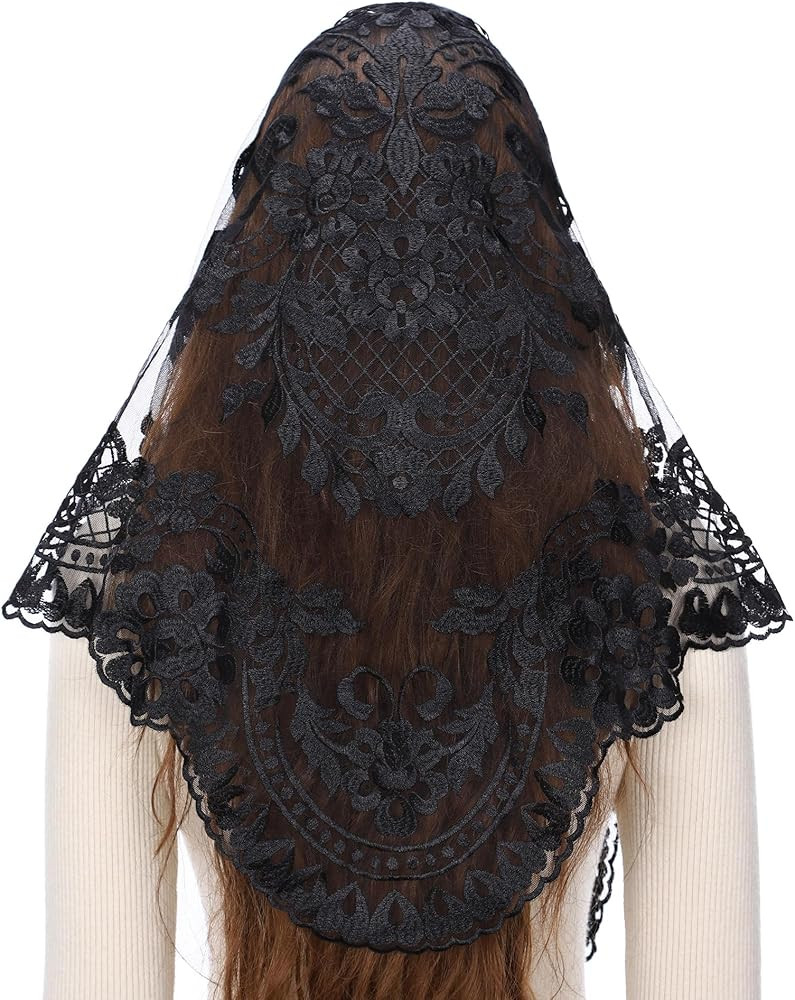 Bozidol Triangle Catholic Chapel Mantilla Veils - Short Camellia Embroidery Latin Mass Scarf Chur... | Amazon (US)