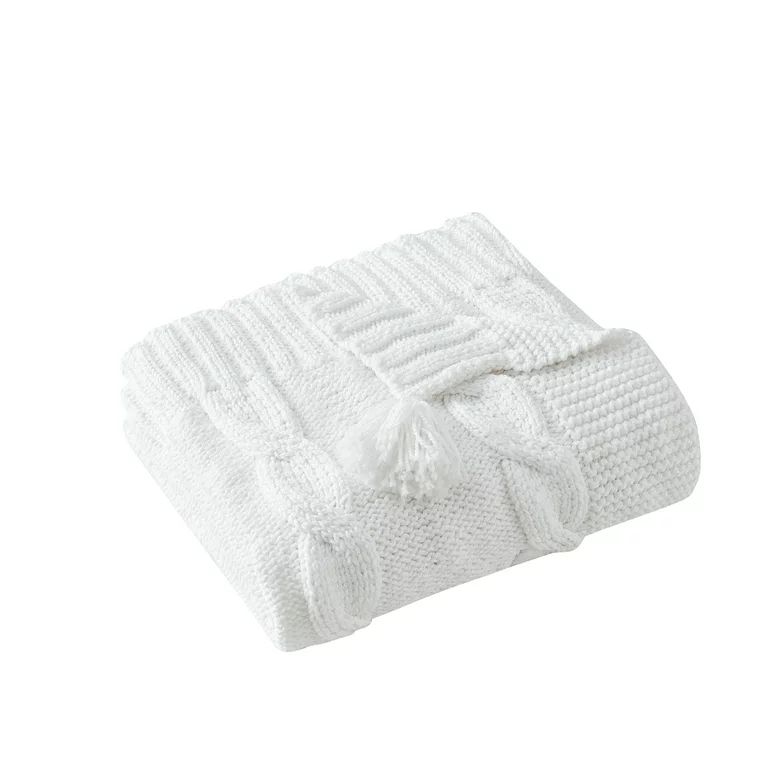 My Texas House Willow Cable Knit Solid Polyester Throw, Easy Wash, 50 x 60, White | Walmart (US)