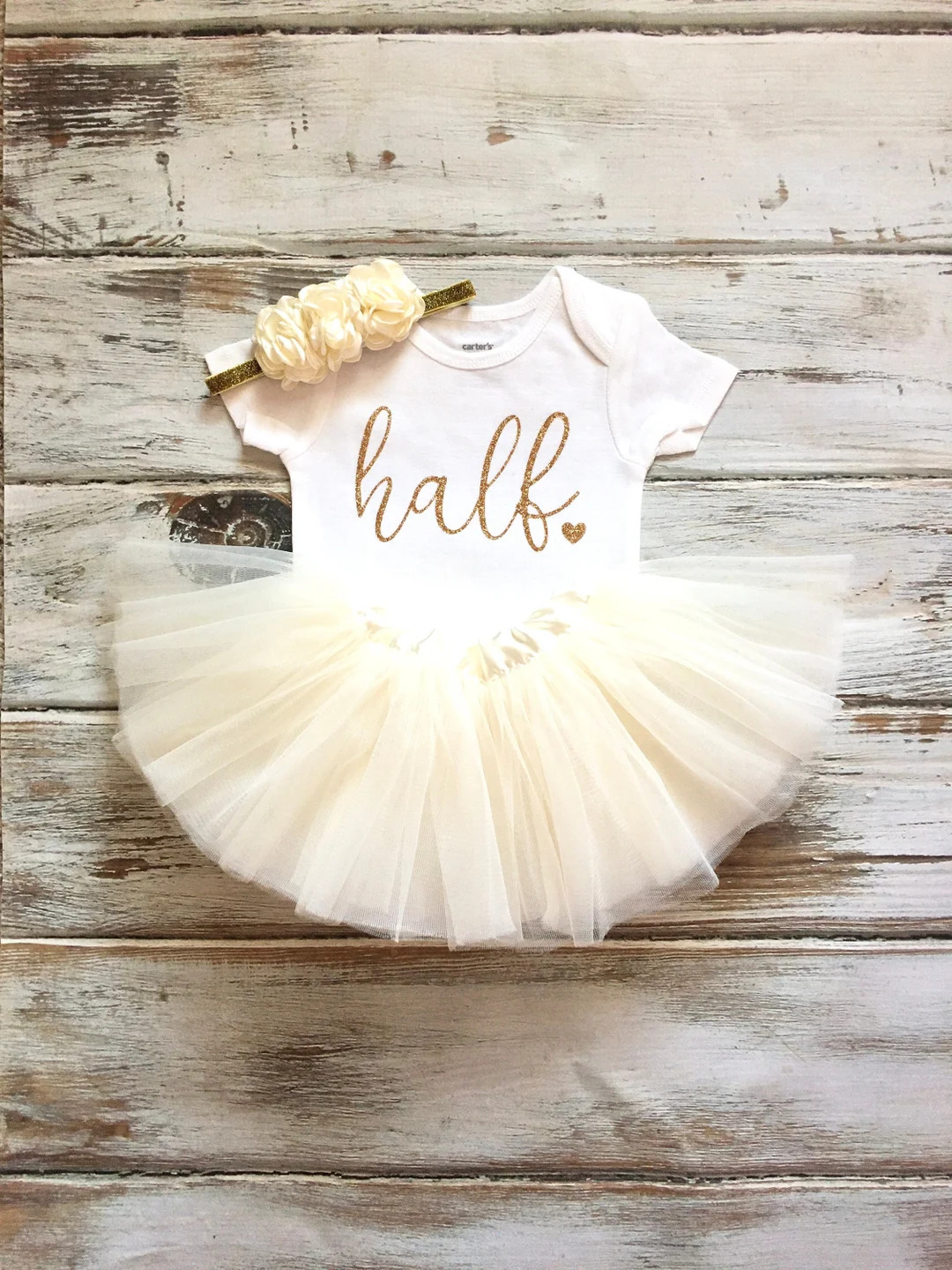 Ivory and Gold Half Birthday Girl Outfit- Half Birthday Outfit Girl- 6 month Baby Girl Outfit- Ha... | Etsy (US)