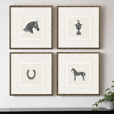 Set Of Four Equestrian Gold Framed Print Wall Art | Wayfair Professional