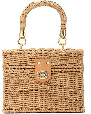 Oweisong Wicker Rattan Purse for Women Summer Beach Woven Straw Tote Bag | Box Basket Bucket, Squ... | Amazon (US)