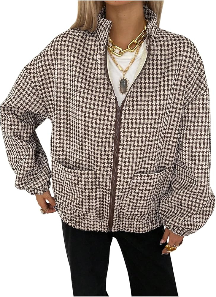 Milumia Women's Plaid Sherpa Fleece Jacket Full Zip Stand Collar Jackets with Pockets Outerwear | Amazon (US)