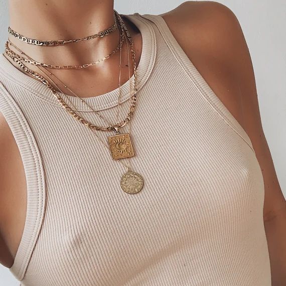 Medallion Necklace, Gold Coin Necklace, Coin Necklace, Layering Necklace, Gold Medallion Necklace... | Etsy (US)