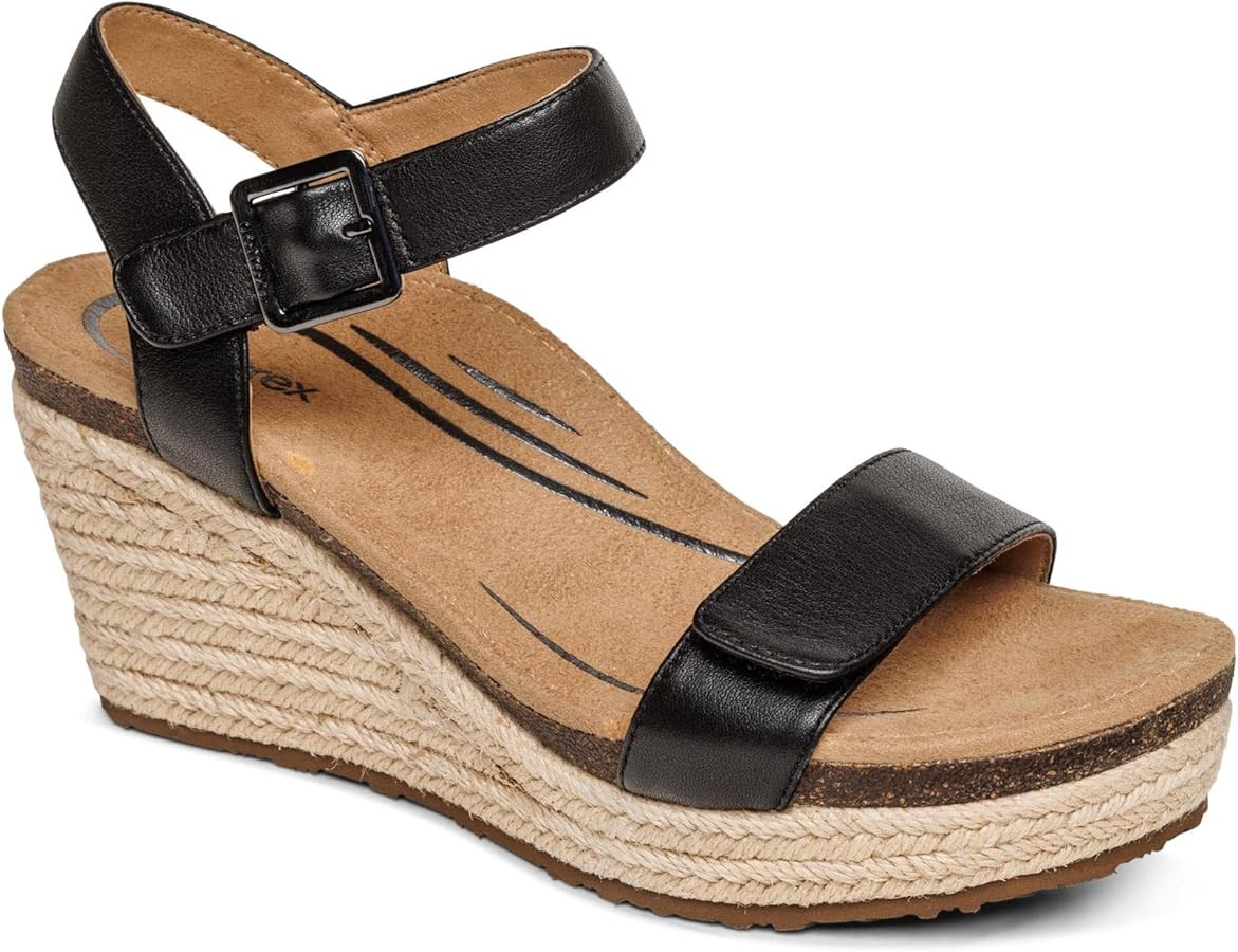 Aetrex Women's Sydney Orthopedic Quarter Ankle Strap Espadrille Wedge Sandals | Amazon (US)