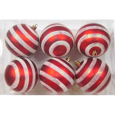 Red and White Ball Ornament with Line Design | Wayfair North America