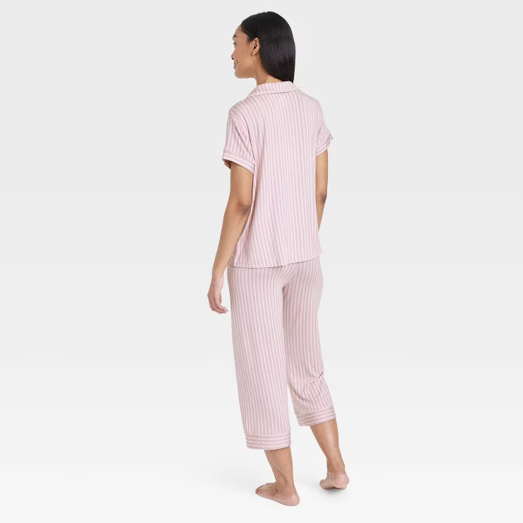 Women's Beautifully Soft Short Sleeve Notch Collar Top and Pants Pajama Set - Stars Above™ | Target