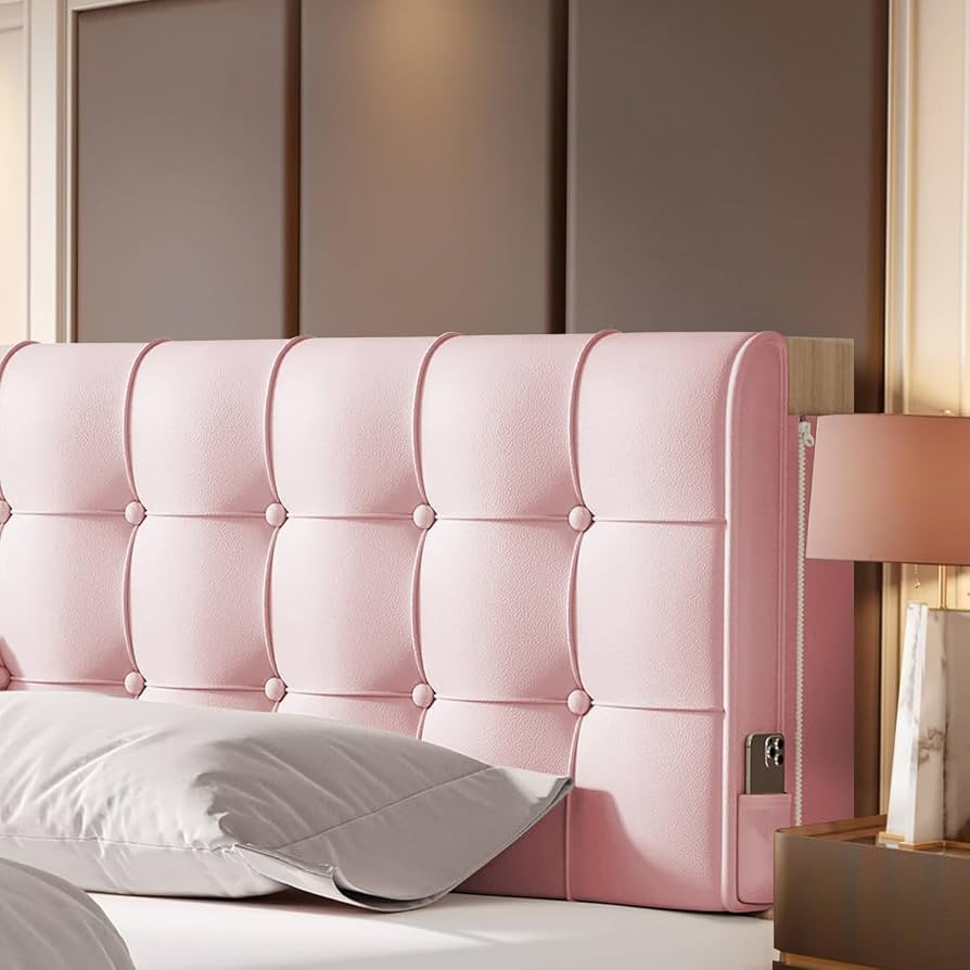 BCU Pink Pillow Headboard Twin XL Upholstered Tufted Headboard with Hidden Fixed Strap Side Pocket for College Dorm Room Adjustable Bed | Amazon (US)