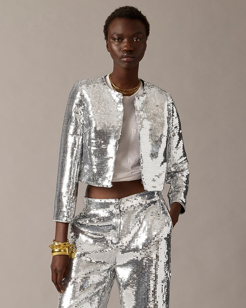 Collection Louisa lady jacket in silver sequin | J. Crew US