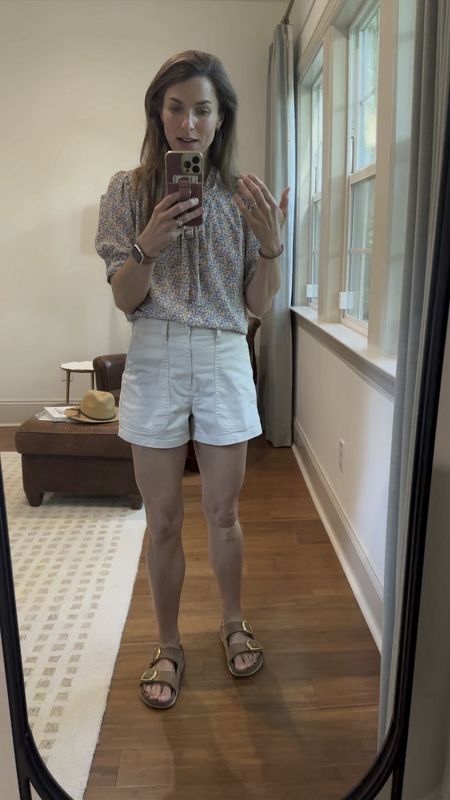 Absolutely LOVE these shorts! Wearing my normal size and run slightly large but in a good way. Shirt is super old from Nordstrom  