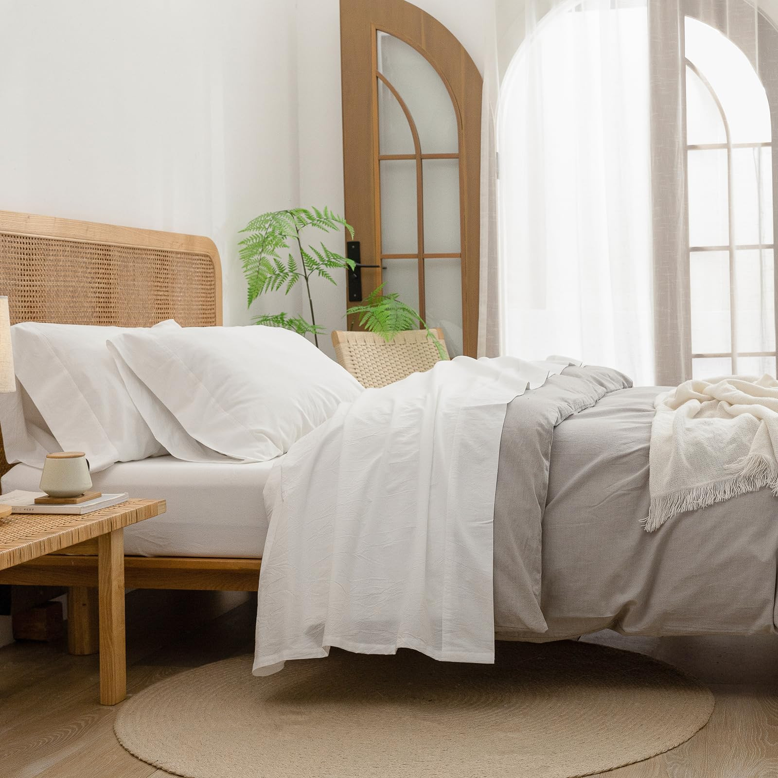 BESTOUCH Sheet Set 100% Washed Cotton Linen Feel Super Soft Comfortable Chic Lightweight 4 Pcs Ho... | Amazon (US)