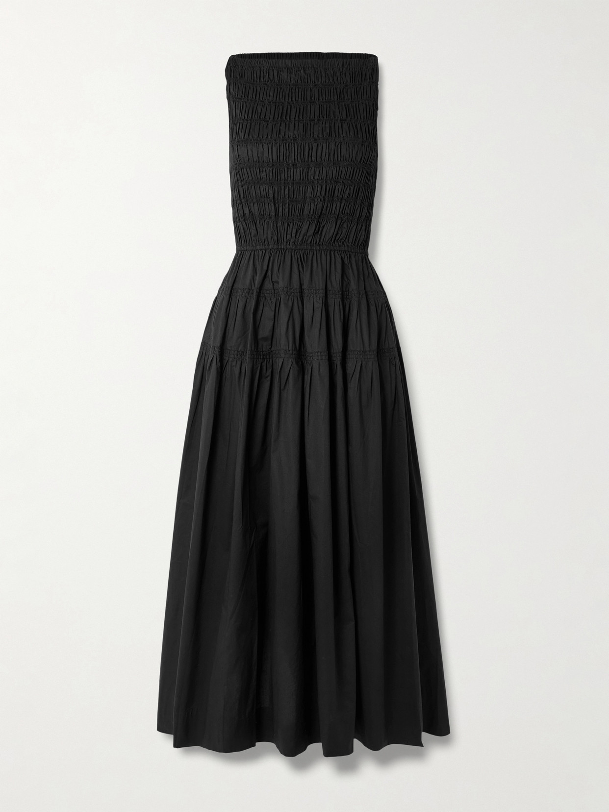 DÔEN - Melie Shirred Paneled Pleated Organic Cotton-poplin Midi Dress - Black | NET-A-PORTER (US)