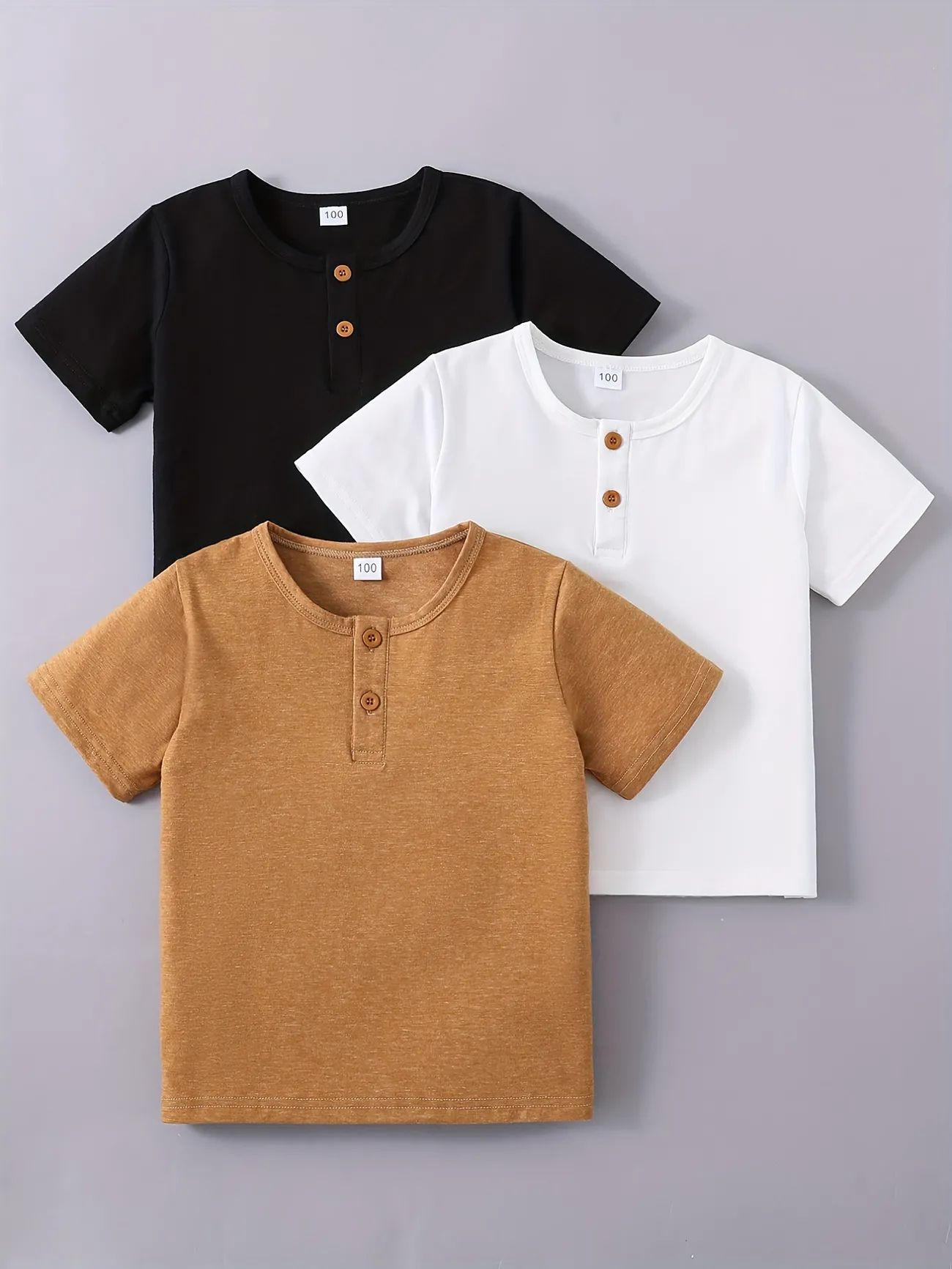 3pcs Boys Casual Plain Color Half Button Round Neck T-shirt Set Clothes | Temu Affiliate Program