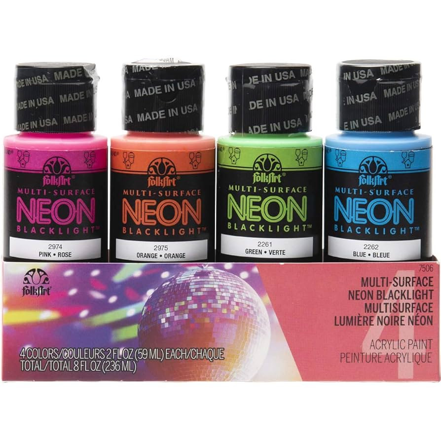 FolkArt 4 Bottle Multi-Surface Acrylic Paint Set, 2oz, Neon Blacklight Colors | Amazon (US)