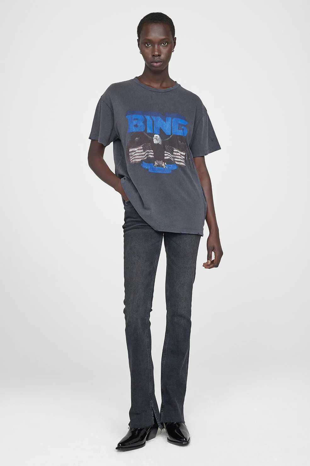 ANINE BING Vintage Bing Tee in Washed Black With Blue | Anine Bing