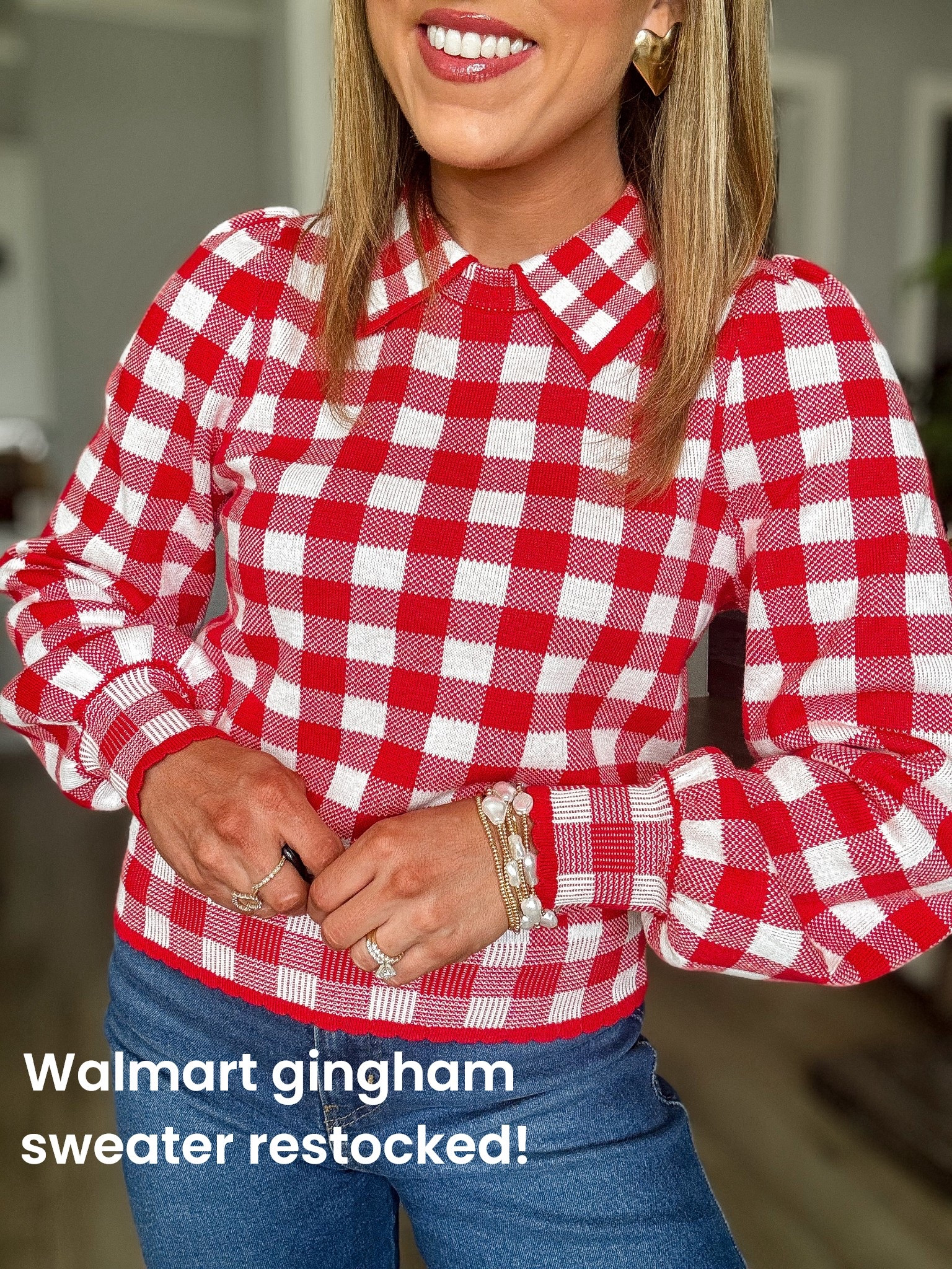 Walmart Gingham Sweater RESTOCKED ❤️✨

This Walmart gingham sweater is officially back in stock and it’s just as cute as you remember. The classic red and white gingham print gives it that timeless, cheerful look, while the scalloped trim details add the prettiest feminine touch. It’s soft, comfy, and the perfect statement sweater that still feels totally wearable for everyday.

Style it with jeans and sneakers for a casual look, or dress it up with a skirt or tailored pants for brunch, holidays, or festive days. Such a fun affordable Walmart fashion find that always sells out quickly.

✨ Restocked favorite
✨ Scalloped trim details
✨ Soft knit + flattering fit

#WalmartFashion #WalmartFinds #WalmartStyle #GinghamSweater #ScallopDetails #AffordableFashion #EverydayStyle #CasualChic #LTKFinds