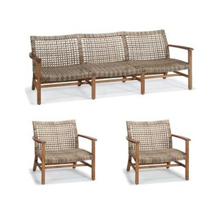 Isola 3-pc. Sofa Set in Natural Teak & Driftwood Wicker with Open Weave & Teak Frame | Frontgate