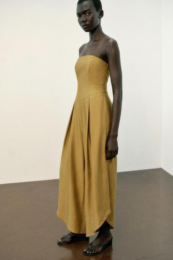 Zara - Asymmetrical Hem Jumpsuit - Taupe Brown - Xs - Woman | Zara US