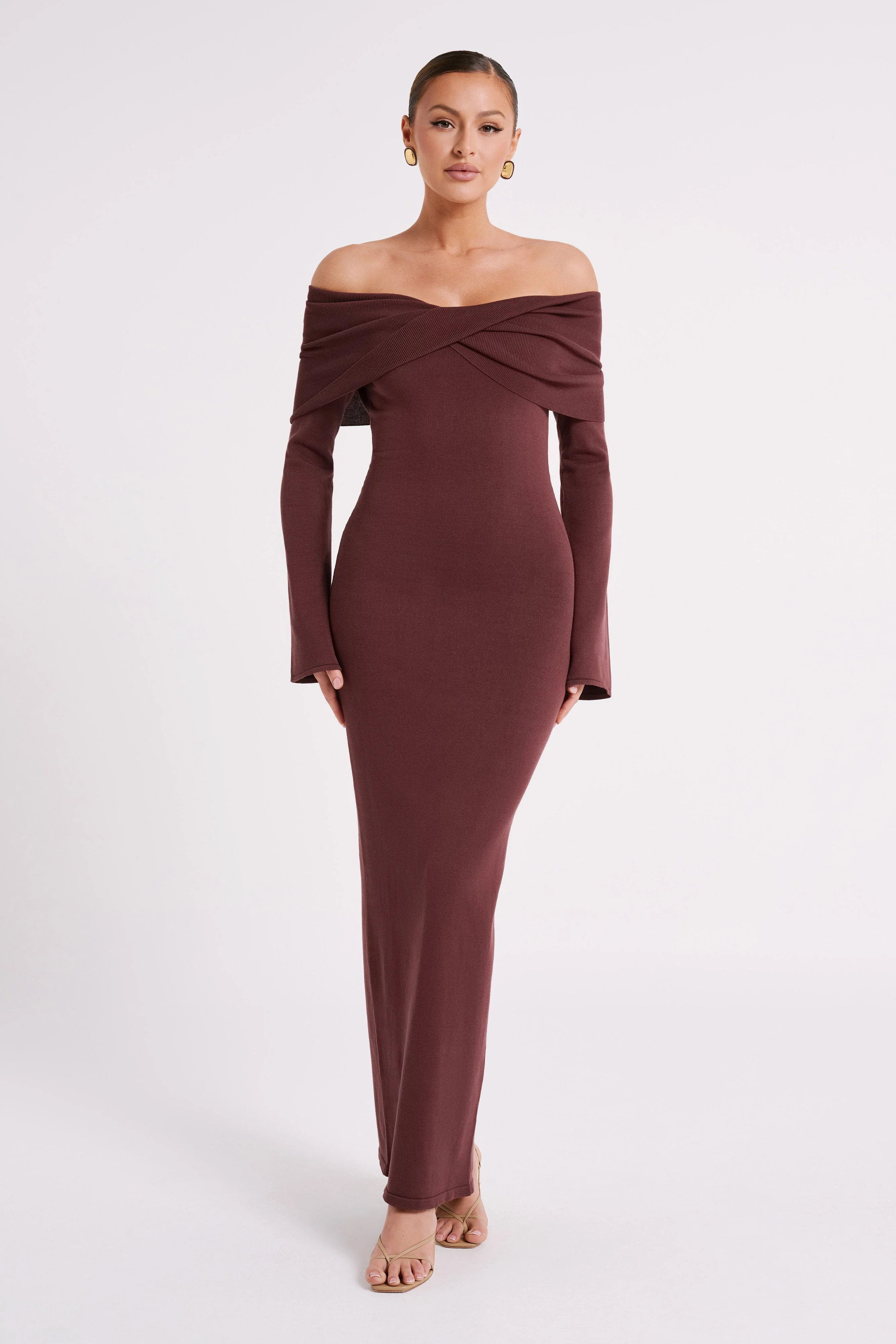Kenny Long Sleeve Knit Dress - Chocolate | MESHKI US