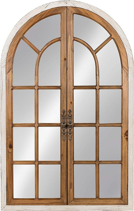 Kate and Laurel Boldmere Large Traditional Wood Windowpane Arch Mirror, 28x44, Rustic Brown and W... | Amazon (US)