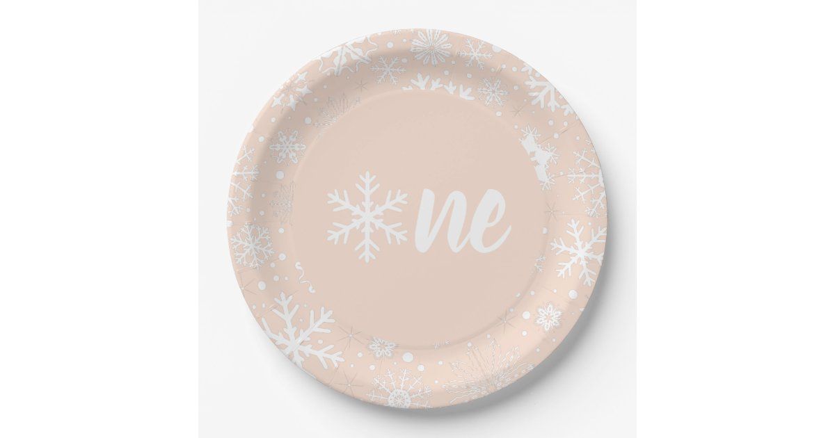 Blush Winter First Birthday Snowflake One Plates | Zazzle | Zazzle