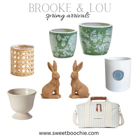 New spring home decor from Brooke & Lou! Beautiful green planters, cane vase, striped cooler, rattan bunnies, candle with wax seal 

#LTKSeasonal #LTKhome #LTKFind
