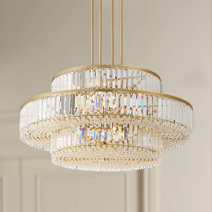 Stiffel Ella 32 1/2" Soft Gold and Crystal 16-Light Three-Tier Pendant - #033F0 | Lamps Plus | Lamps Plus