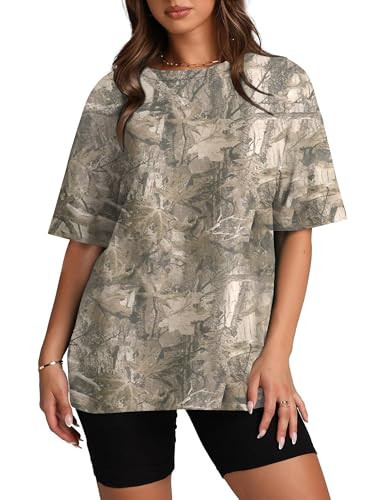 Anoumcy Camo Shirt for Women Mens Maple Leaf Print Camouflage T Shirt Summer Short Sleeve Oversized Camo Tee Shirts Tops Dark Brown L | Amazon (US)