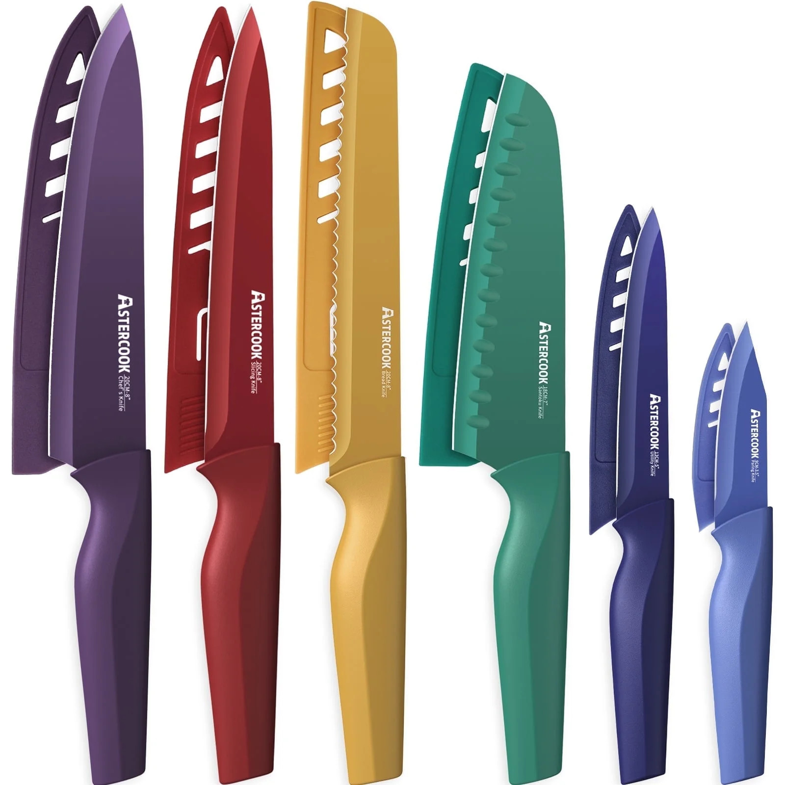 Astercook 6 Piece Color-Coded Kitchen Knife Set, Stainless Steel Chef Knives with 6 Anti-Rust Coa... | Walmart (US)