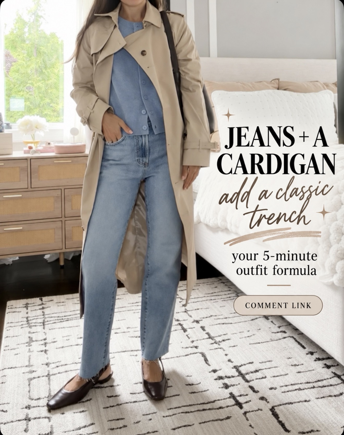 Jeans + a cardigan + a classic trench = the easiest five-minute outfit formula 💙 Cute, polished and perfect for a busy fall day. 
💬Comment LINK and I’ll send you the details!

#LTKootd #LTKmomlife #LTKOver40