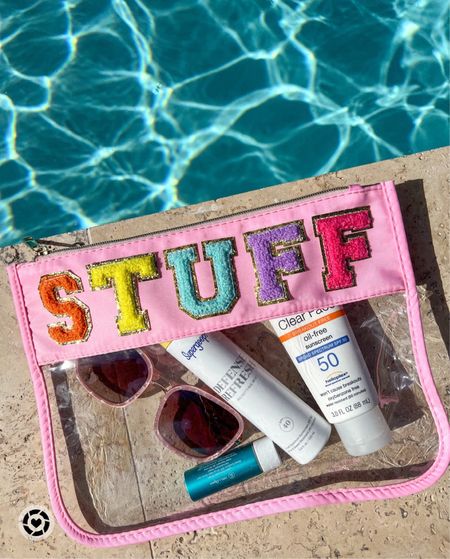 What’s in my pool bag? 
Chenille patch letters Amazon clear pouch
Stuff 
Word
Multi color
Look for less 
Stoney clover look a like
Shop the look 

#LTKswim #LTKitbag 

#LTKGiftGuide #LTKSwim #LTKFindsUnder50